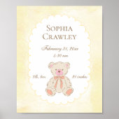 Teddy Bear Personalized Birth Info Nursery Poster (Voorkant)