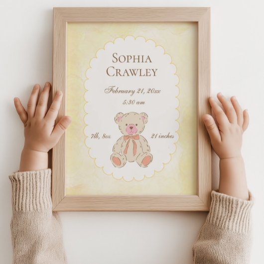 Teddy Bear Personalized Birth Info Nursery Poster
