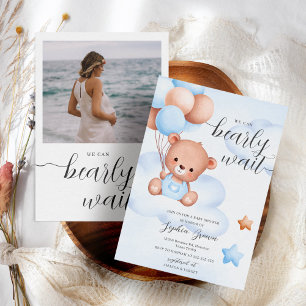 Teddy Bear & Photo Baby Boy Baby shower Uitnodigin Kaart