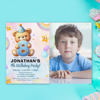 Teddy Bear Photo Birthday 8 for Boys  Kaart