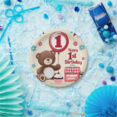 Teddy Bear picknick Happy 1st Birthday Paper Bord (Feest)