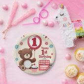 Teddy Bear picknick Happy 1st Birthday Paper Bord (Feest)
