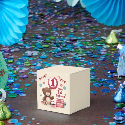Teddy Bear picknick Happy 1st Birthday Paper Bord Bedankdoosjes (Feest)