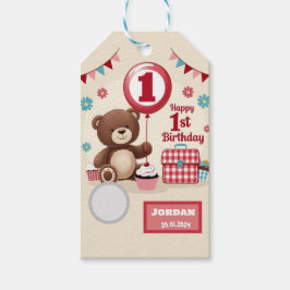 Teddy Bear picknick Happy 1st Birthday Paper Bord Cadeaulabel