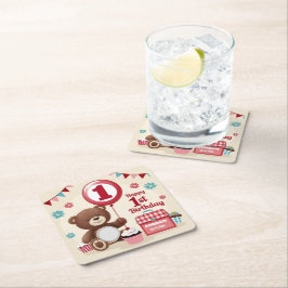 Teddy Bear picknick Happy 1st Birthday Paper Bord Kartonnen Onderzetters