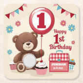 Teddy Bear picknick Happy 1st Birthday Paper Bord Kartonnen Onderzetters (Voorkant)