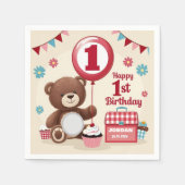 Teddy Bear picknick Happy 1st Birthday Paper Bord Servet (Voorkant)