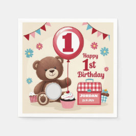 Teddy Bear picknick Happy 1st Birthday Paper Bord Servet