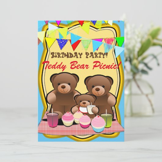 Teddy Bear picknick Kinder partij Kaart (Staand voorkant)