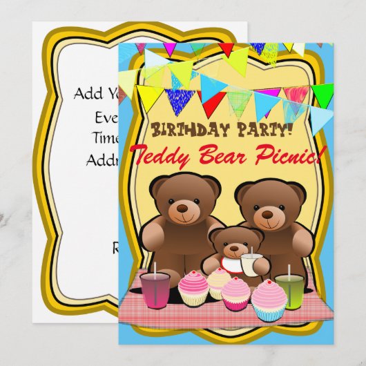Teddy Bear picknick Kinder partij Kaart (Voorkant / Achterkant)