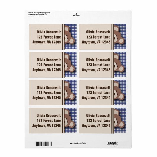 Teddy Bear Picknick Label - Blauw Gingham (Full Sheet)