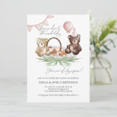 Teddy Bear Picknick Uitnodiging Gezamenlijk Verjaa (Staand voorkant)