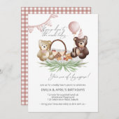 Teddy Bear Picknick Uitnodiging Gezamenlijk Verjaa (Voorkant / Achterkant)