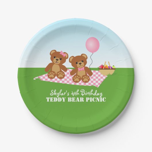 Teddy Bear Picknick Verjaardagsfeestje Papieren Bordje (Voorkant)