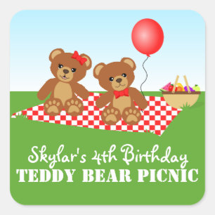 Teddy Bear Picknick Verjaardagsfeestje Vierkante Sticker