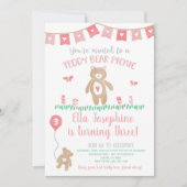 Teddy Bear Picknick Verjaardagsfeestuitnodiging Kaart (Voorkant)