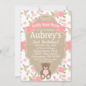 Teddy Bear Picknick Verjaardagsfeestuitnodiging Kaart (Voorkant)