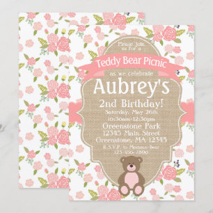 Teddy Bear Picknick Verjaardagsfeestuitnodiging Kaart