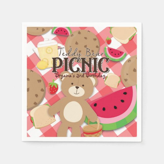 Teddy Bear Picknick Zomer Verjaardagsfeestje Custo Servet (Voorkant)