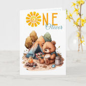 Teddy Bear Picnic 1st Birthday Card Kaart (Gele Bloem)