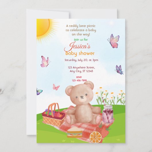 Teddy Bear Picnic Baby shower Kaart (Voorkant)