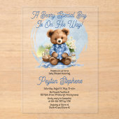 Teddy Bear Picnic Beary Special Boy Baby shower Acryl Uitnodigingen (Voorkant)