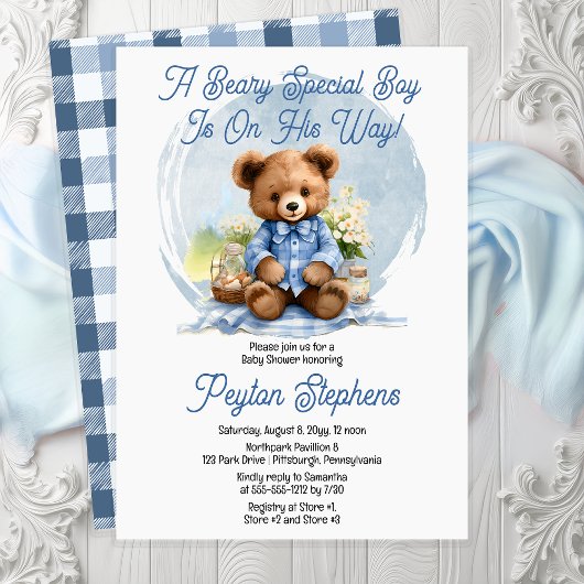 Teddy Bear Picnic Beary Special Boy Baby shower Kaart