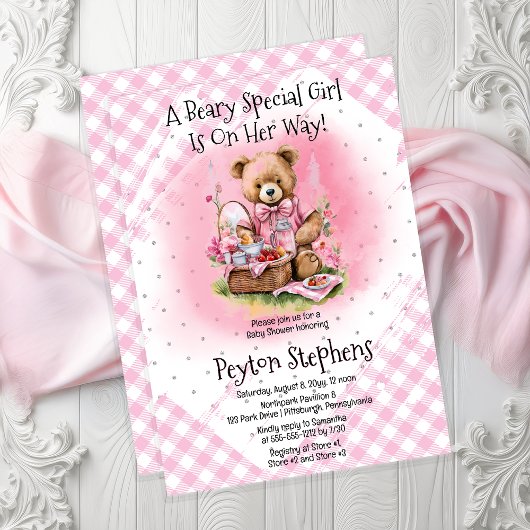 Teddy Bear Picnic Beary Special Girl Baby shower Kaart