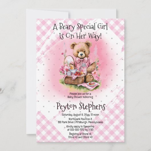 Teddy Bear Picnic Beary Special Girl Baby shower Kaart (Voorkant)