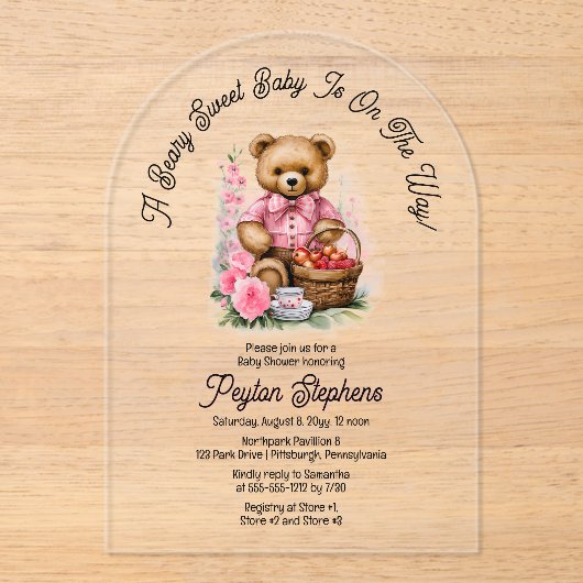 Teddy Bear Picnic Beary Sweet Baby shower Acryl Uitnodigingen (Voorkant)