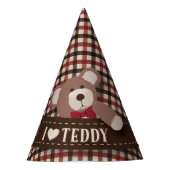 Teddy Bear Picnic Birthday - Brown en Red Gingham Feesthoedjes (Voorkant)