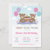 Teddy Bear Picnic Birthday Invitation Girl Kaart (Voorkant)