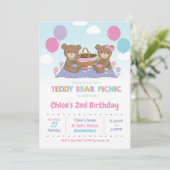 Teddy Bear Picnic Birthday Invitation Girl Kaart (Staand voorkant)
