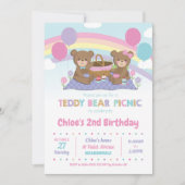 Teddy Bear Picnic Birthday Invitation Girl Kaart (Voorkant)