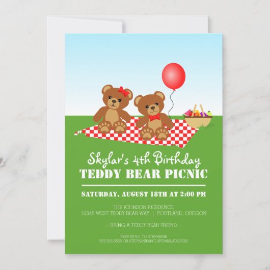 Teddy Bear Picnic Birthday Party Invitation Kaart (Voorkant)
