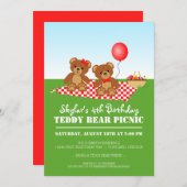 Teddy Bear Picnic Birthday Party Invitation Kaart (Voorkant / Achterkant)