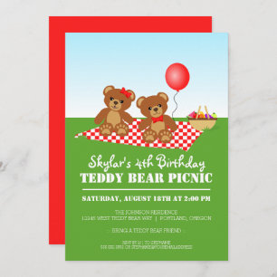 Teddy Bear Picnic Birthday Party Invitation Kaart