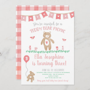 Teddy Bear Picnic Birthday Party Invitation Kaart