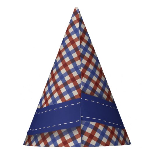Teddy Bear Picnic Birthday - Red en Blue Gingham Feesthoedjes (Achterkant)