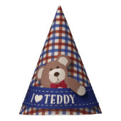 Teddy Bear Picnic Birthday - Red en Blue Gingham Feesthoedjes (Voorkant)