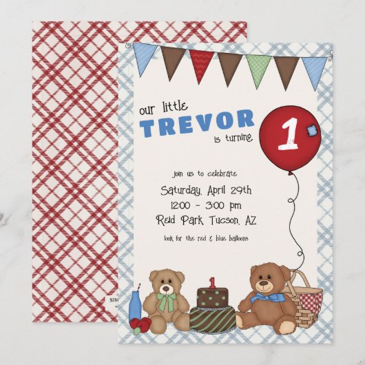 Teddy Bear Picnic Birthday Uitnodiging (Voorkant / Achterkant)