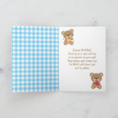 Teddy Bear Picnic Blue Gingham Happy Birthday Kaart (Binnen)