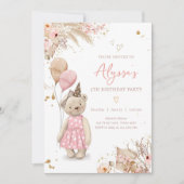 Teddy Bear Picnic Boho Pink Girl Birthday Party Kaart (Voorkant)