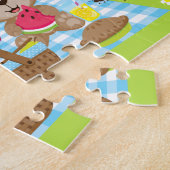 Teddy Bear Picnic Boy Blue Gingham Legpuzzel (Zijkant)