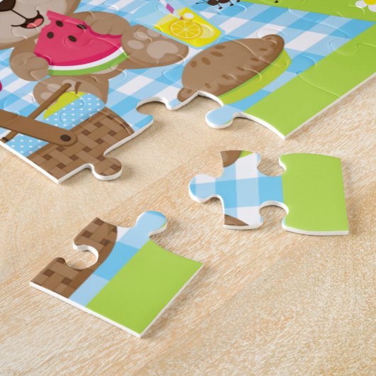 Teddy Bear Picnic Boy Blue Gingham Legpuzzel (Zijkant)