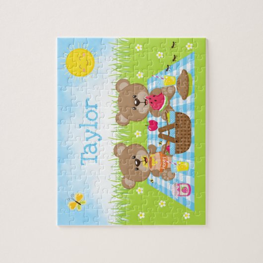 Teddy Bear Picnic Boy Blue Gingham Legpuzzel (Verticaal)