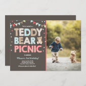 Teddy Bear Picnic Boy - verjaardag Uitnodiging bla (Voorkant / Achterkant)