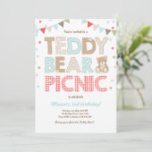 Teddy Bear Picnic Boy - verjaardag Uitnodiging bla (Staand voorkant)