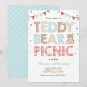 Teddy Bear Picnic Boy - verjaardag Uitnodiging bla (Voorkant / Achterkant)