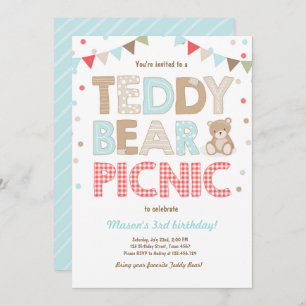 Teddy Bear Picnic Boy - verjaardag Uitnodiging bla